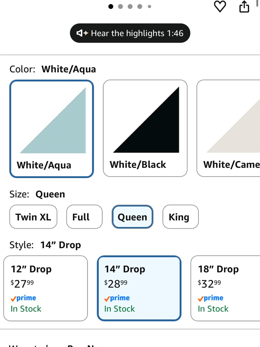 Queen Bed Skirt in White and Aqua